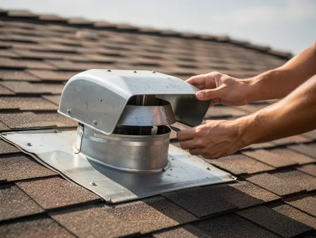 Kendale Lakes Dryer Vent Cleaning certified technician safely cleaning a roof-mounted dryer vent in Kendale Lakes