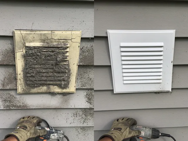 Kendale Lakes Dryer Vent Cleaning technician installing high-quality dryer vent cover at a residential property in Kendale Lakes