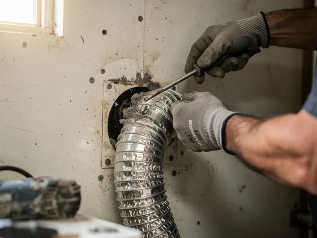 Kendale Lakes Dryer Vent Cleaning technician performing precise dryer vent hose installation in Kendale Lakes